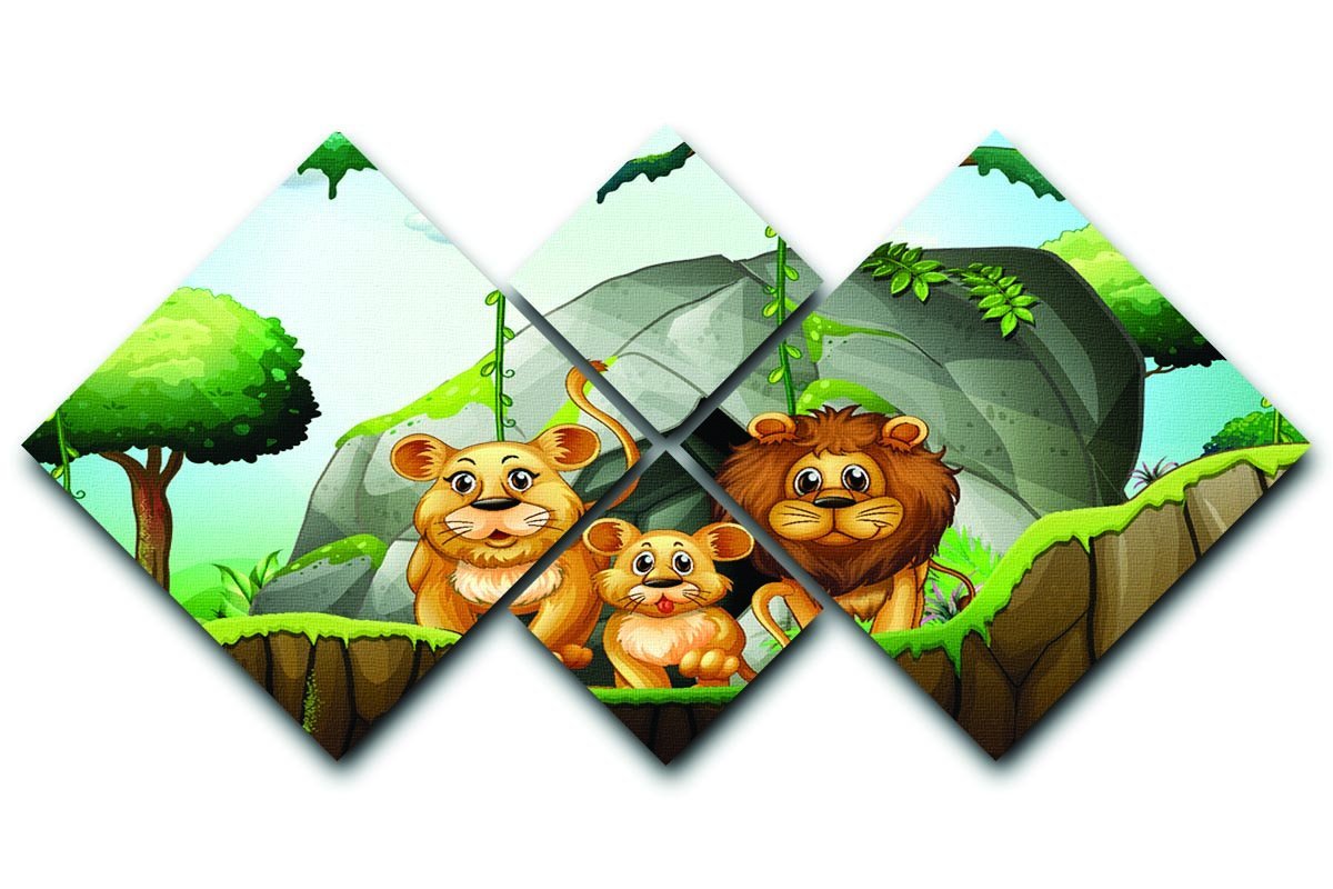 Lion family living in the jungle 4 Square Multi Panel Canvas - Canvas Art Rocks - 1