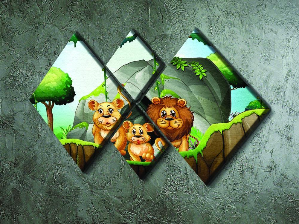 Lion family living in the jungle 4 Square Multi Panel Canvas - Canvas Art Rocks - 2