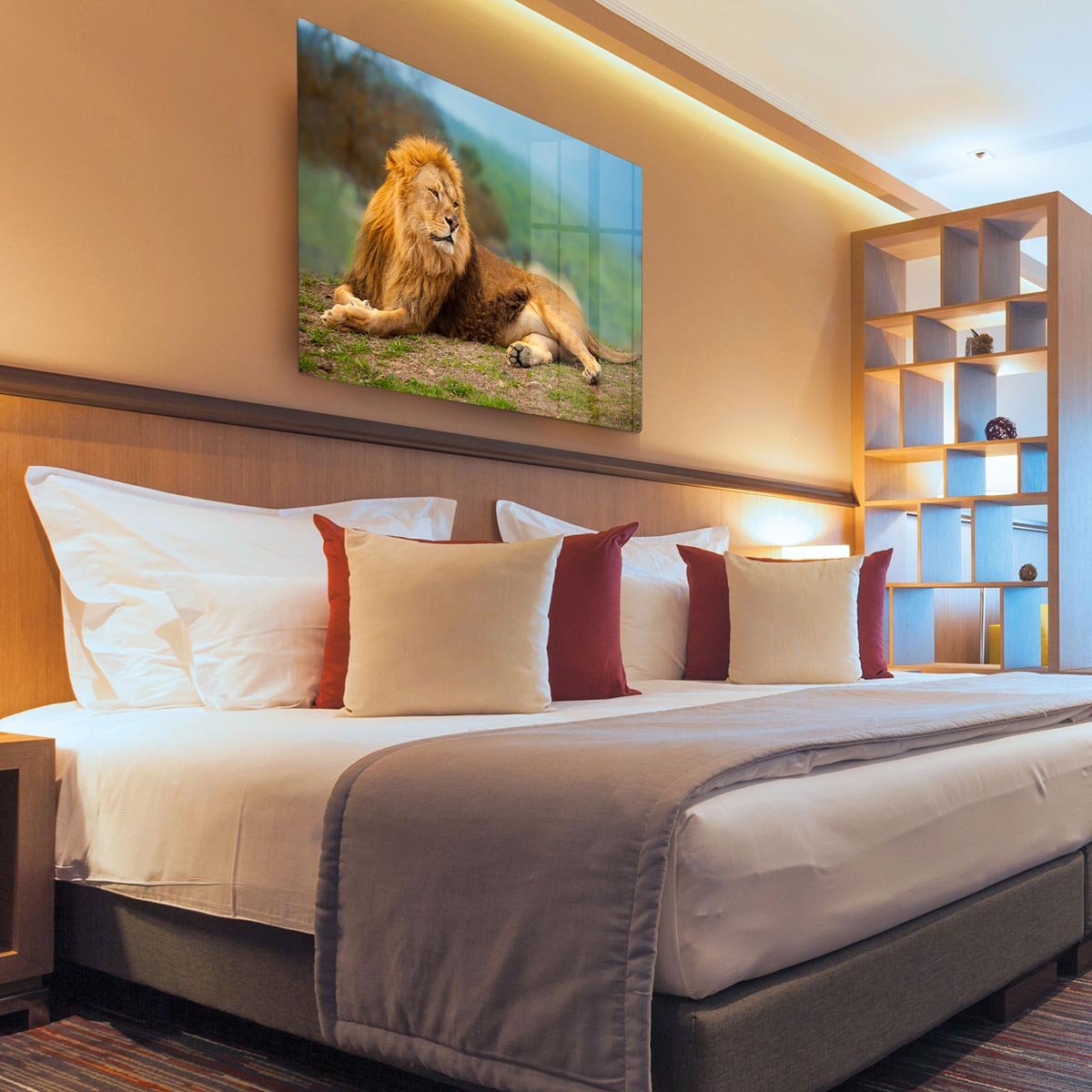 Lion male having a rest HD Metal Print - Canvas Art Rocks - 3