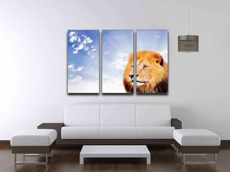 Lion on a sky background 3 Split Panel Canvas Print - Canvas Art Rocks - 3