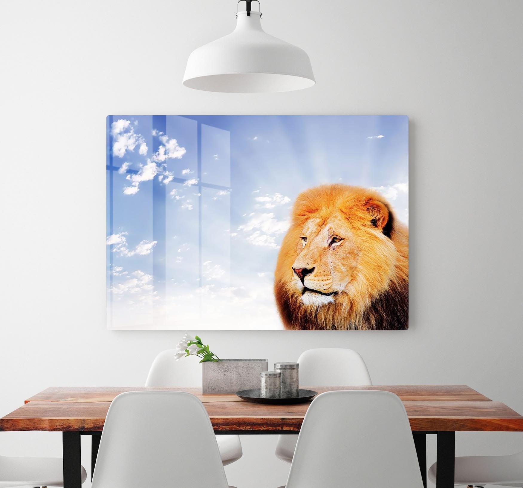 Lion on a sky background HD Metal Print - Canvas Art Rocks - 2