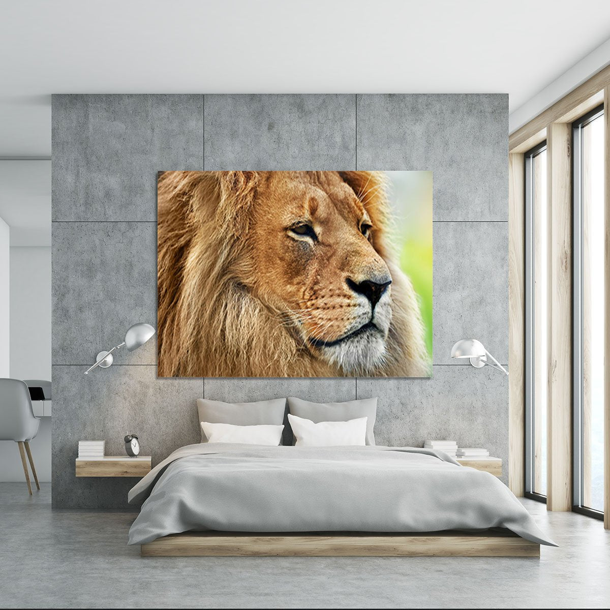 Lion portrait on savanna Canvas Print or Poster