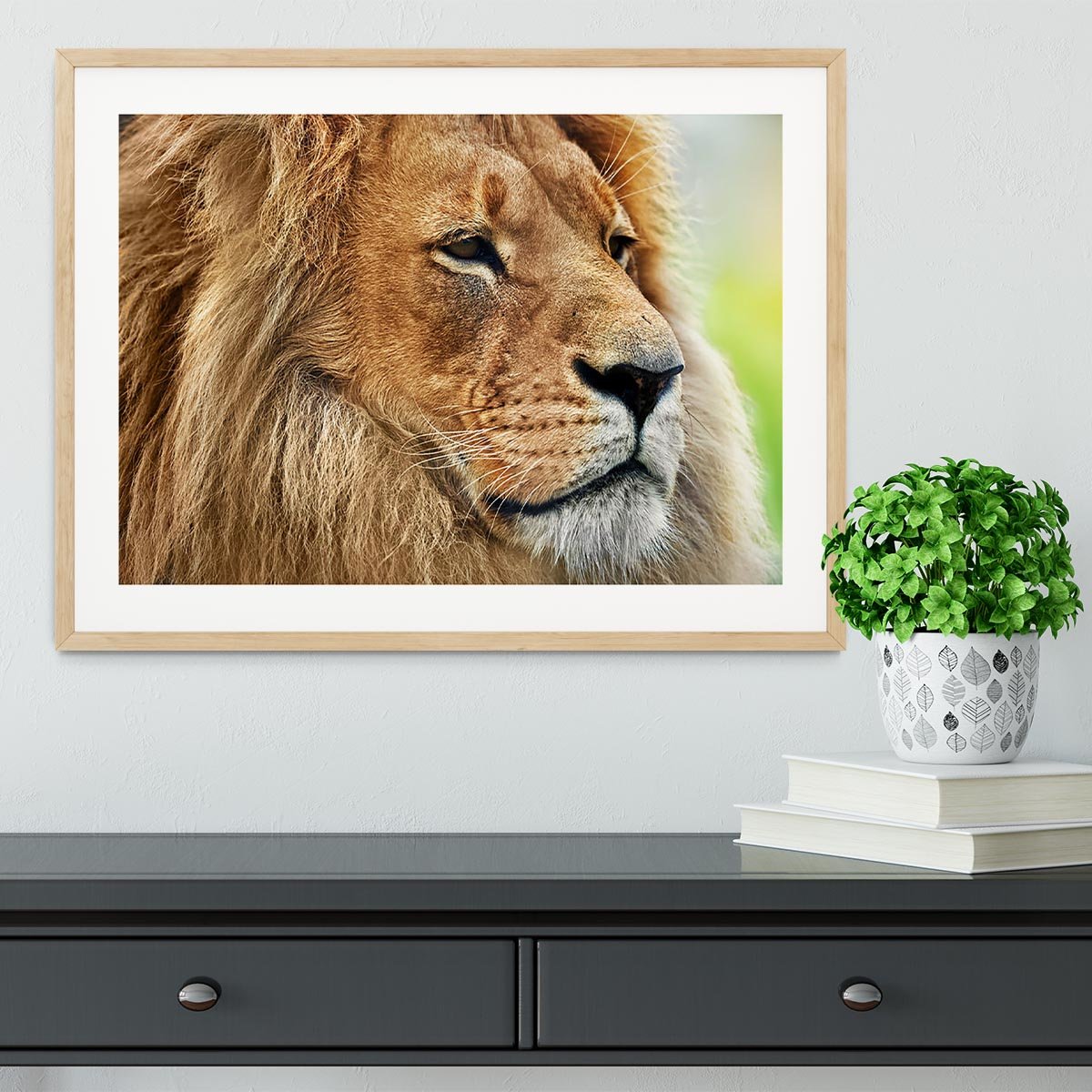 Lion portrait on savanna Framed Print - Canvas Art Rocks - 3