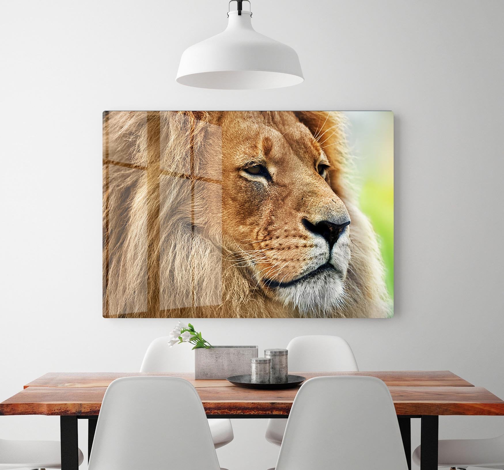 Lion portrait on savanna HD Metal Print - Canvas Art Rocks - 2
