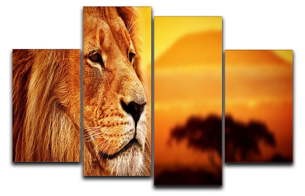 Lion portrait on savanna landscape 4 Split Panel Canvas - Canvas Art Rocks - 1