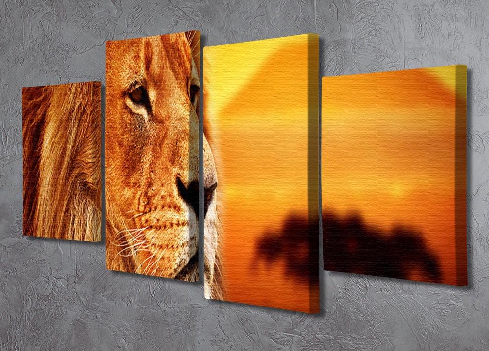 Lion portrait on savanna landscape 4 Split Panel Canvas - Canvas Art Rocks - 2