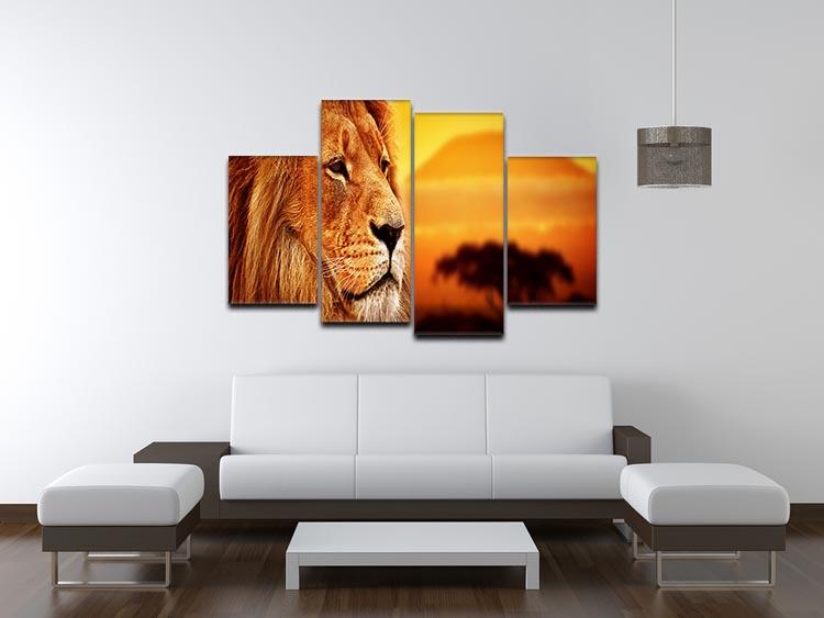 Lion portrait on savanna landscape 4 Split Panel Canvas - Canvas Art Rocks - 3