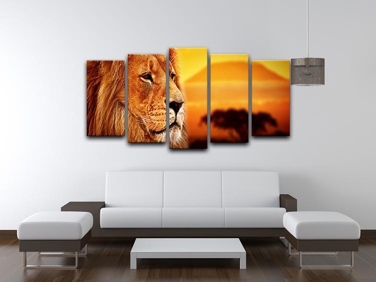 Lion portrait on savanna landscape 5 Split Panel Canvas - Canvas Art Rocks - 3