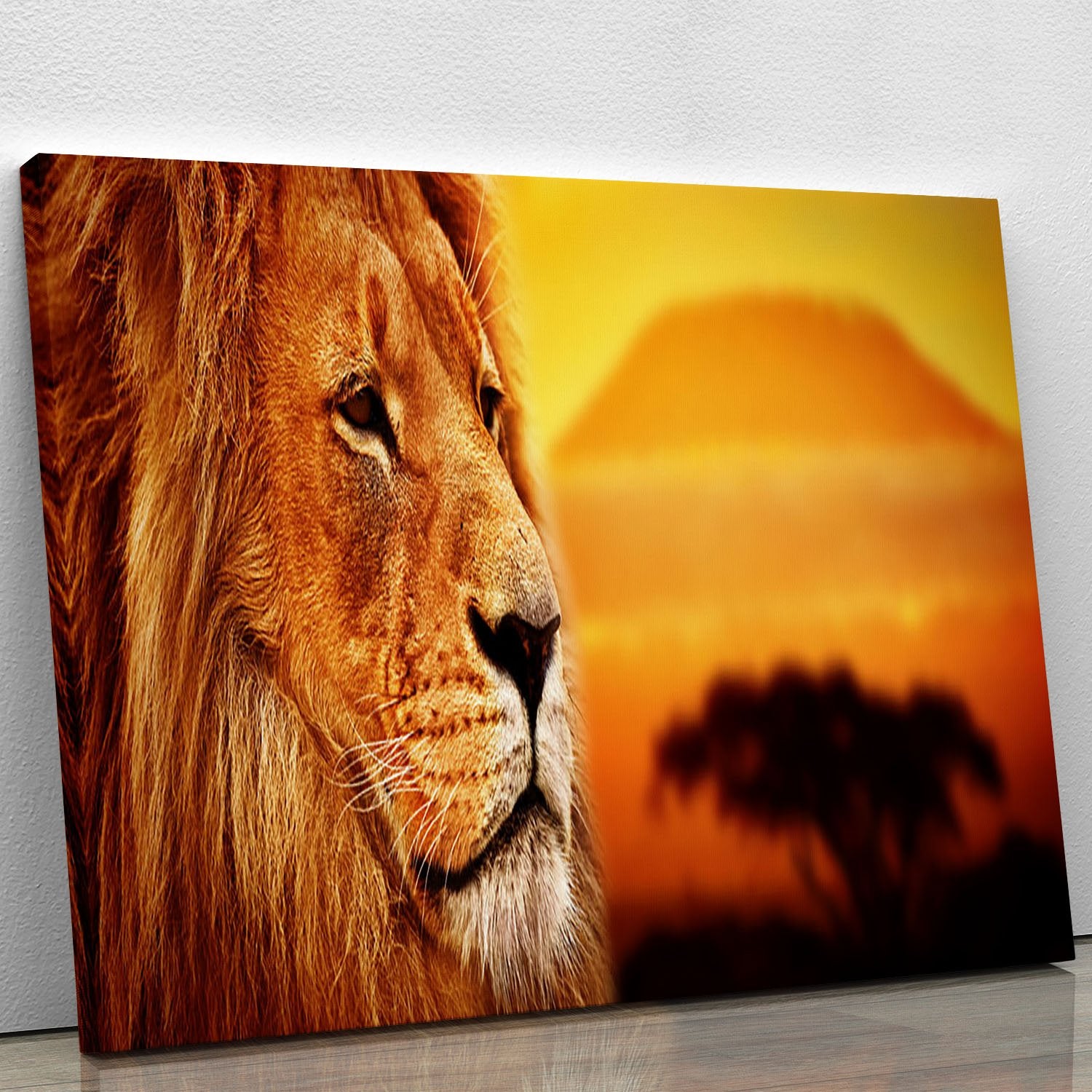 Lion portrait on savanna landscape Canvas Print or Poster