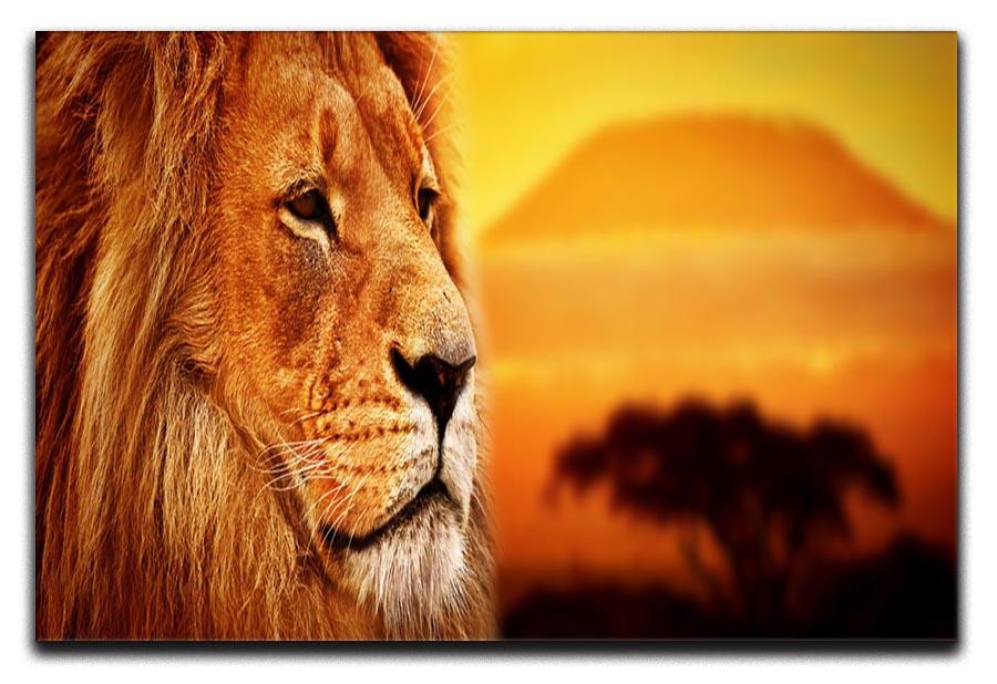 Lion portrait on savanna landscape Canvas Print or Poster - Canvas Art Rocks - 1