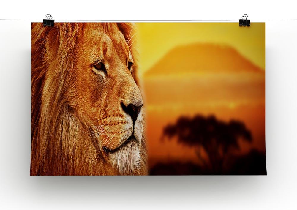 Lion portrait on savanna landscape Canvas Print or Poster - Canvas Art Rocks - 2