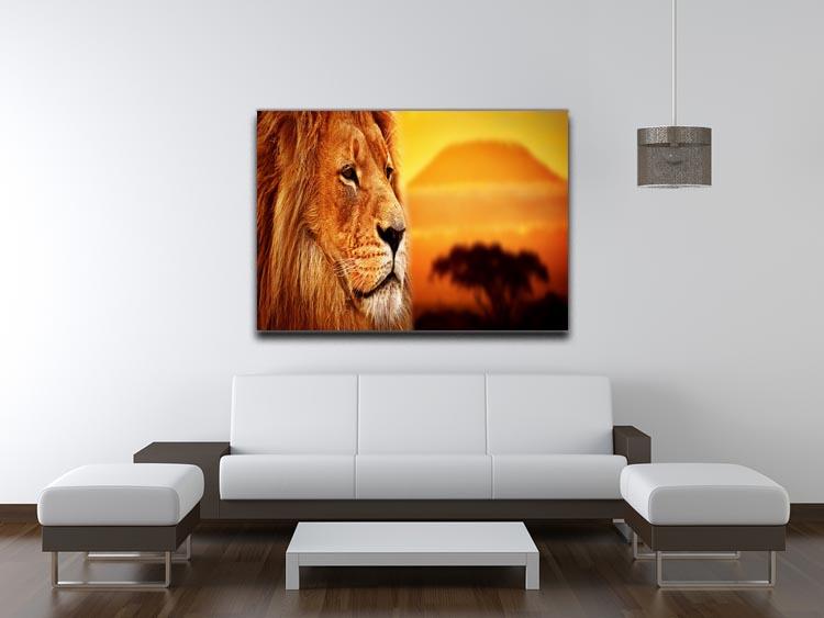 Lion portrait on savanna landscape Canvas Print or Poster - Canvas Art Rocks - 4