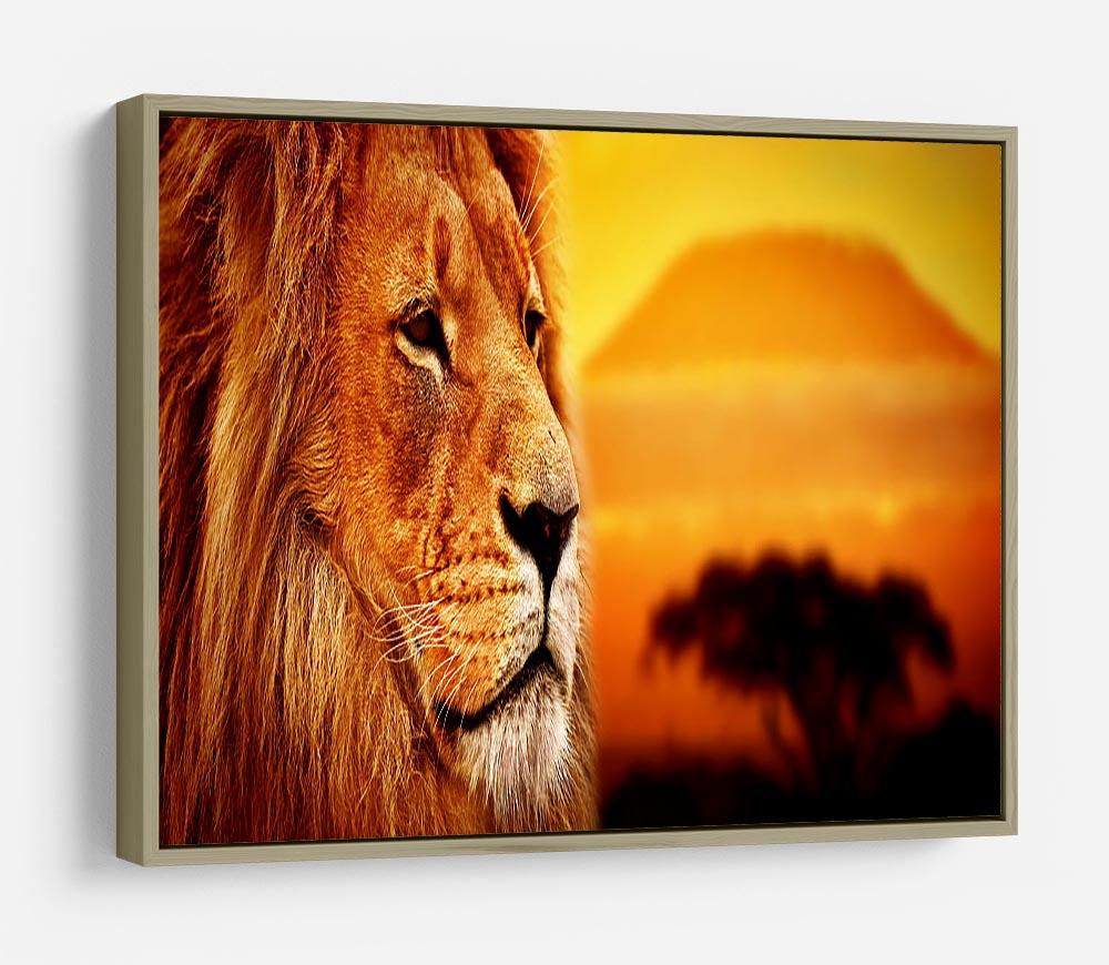 Lion portrait on savanna landscape HD Metal Print - Canvas Art Rocks - 8