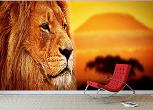 Lion portrait on savanna landscape Wall Mural Wallpaper - Canvas Art Rocks - 2