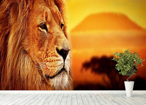 Lion portrait on savanna landscape Wall Mural Wallpaper - Canvas Art Rocks - 4