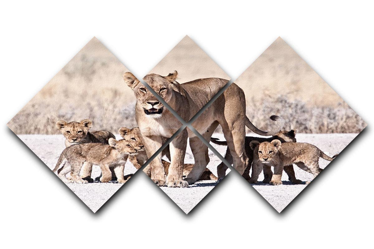 Lioness and cubs 4 Square Multi Panel Canvas - Canvas Art Rocks - 1