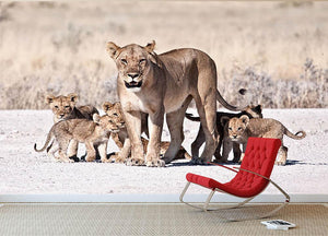 Lioness and cubs Wall Mural Wallpaper - Canvas Art Rocks - 2