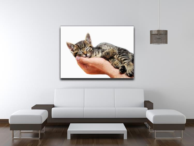 Little baby cat sleeping in male arms Canvas Print or Poster - Canvas Art Rocks - 4