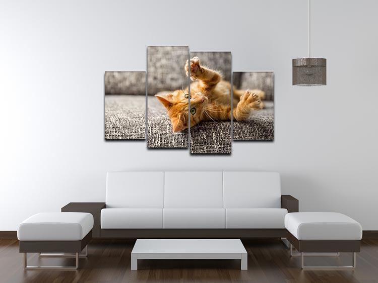 Little cat playing on the bed 4 Split Panel Canvas - Canvas Art Rocks - 3