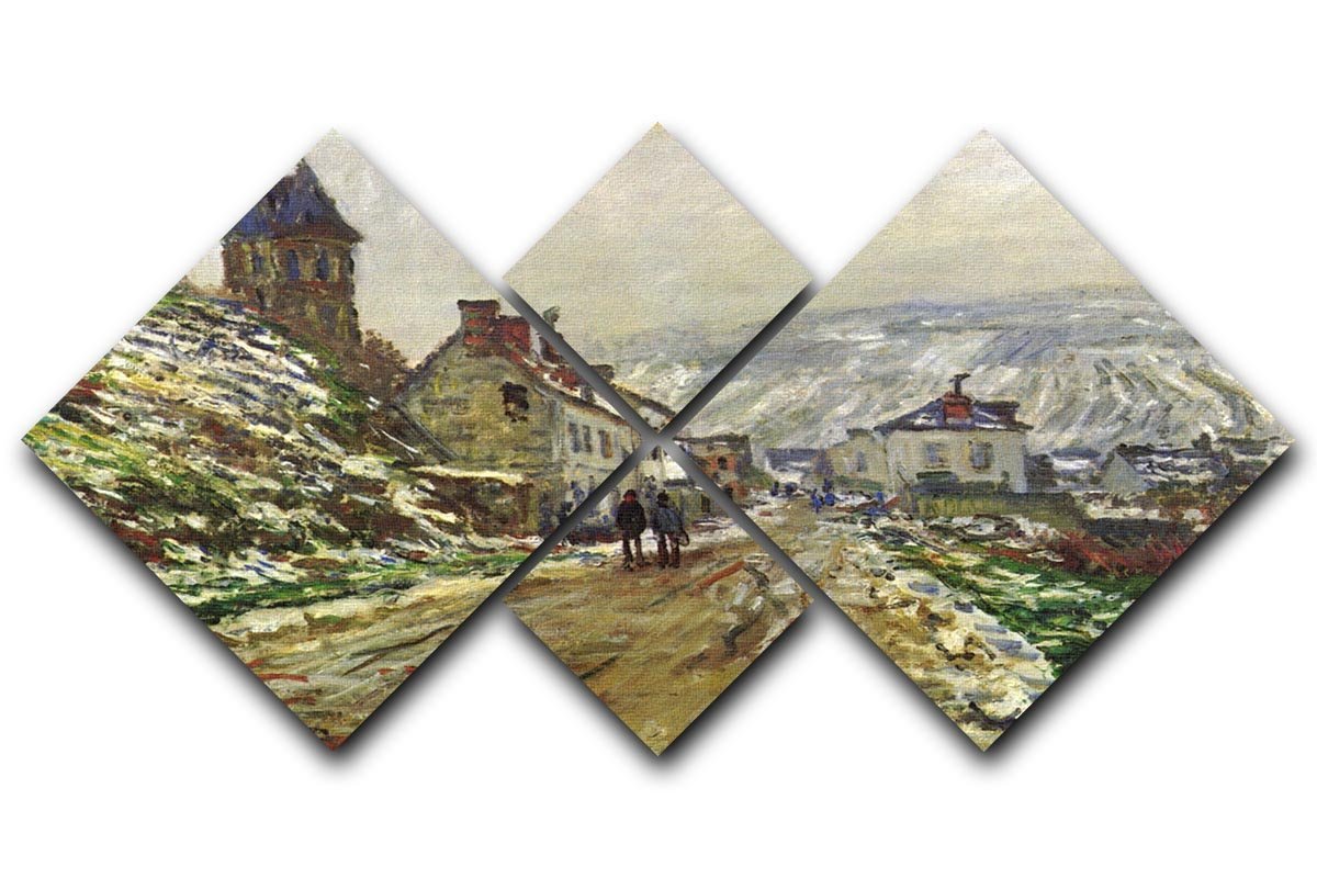Local entrance of Vetheuil in the winter by Monet 4 Square Multi Panel Canvas  - Canvas Art Rocks - 1