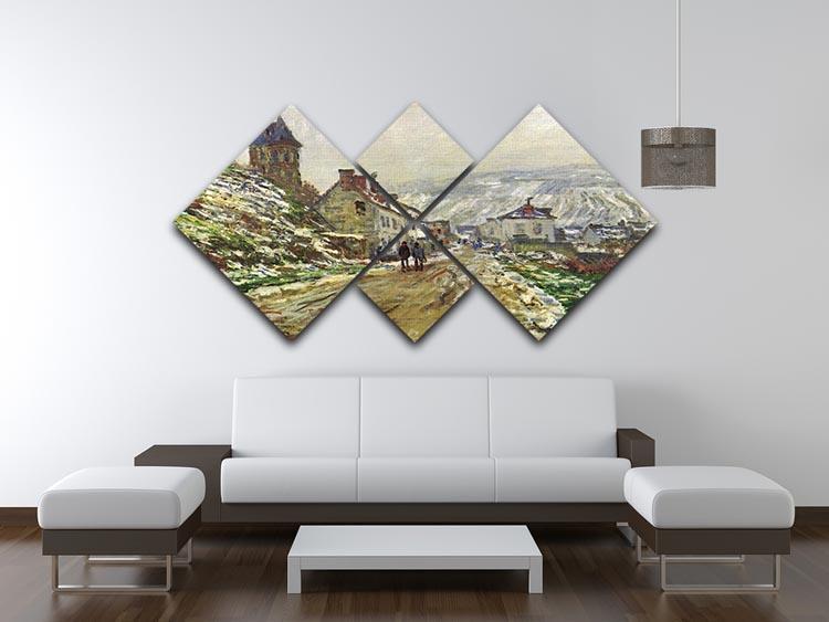 Local entrance of Vetheuil in the winter by Monet 4 Square Multi Panel Canvas - Canvas Art Rocks - 3
