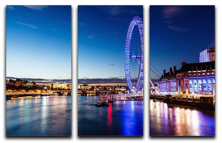 London Eye and London Cityscape in the Night 3 Split Panel Canvas Print - Canvas Art Rocks - 1