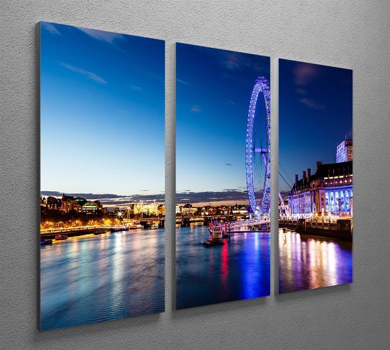 London Eye and London Cityscape in the Night 3 Split Panel Canvas Print - Canvas Art Rocks - 2