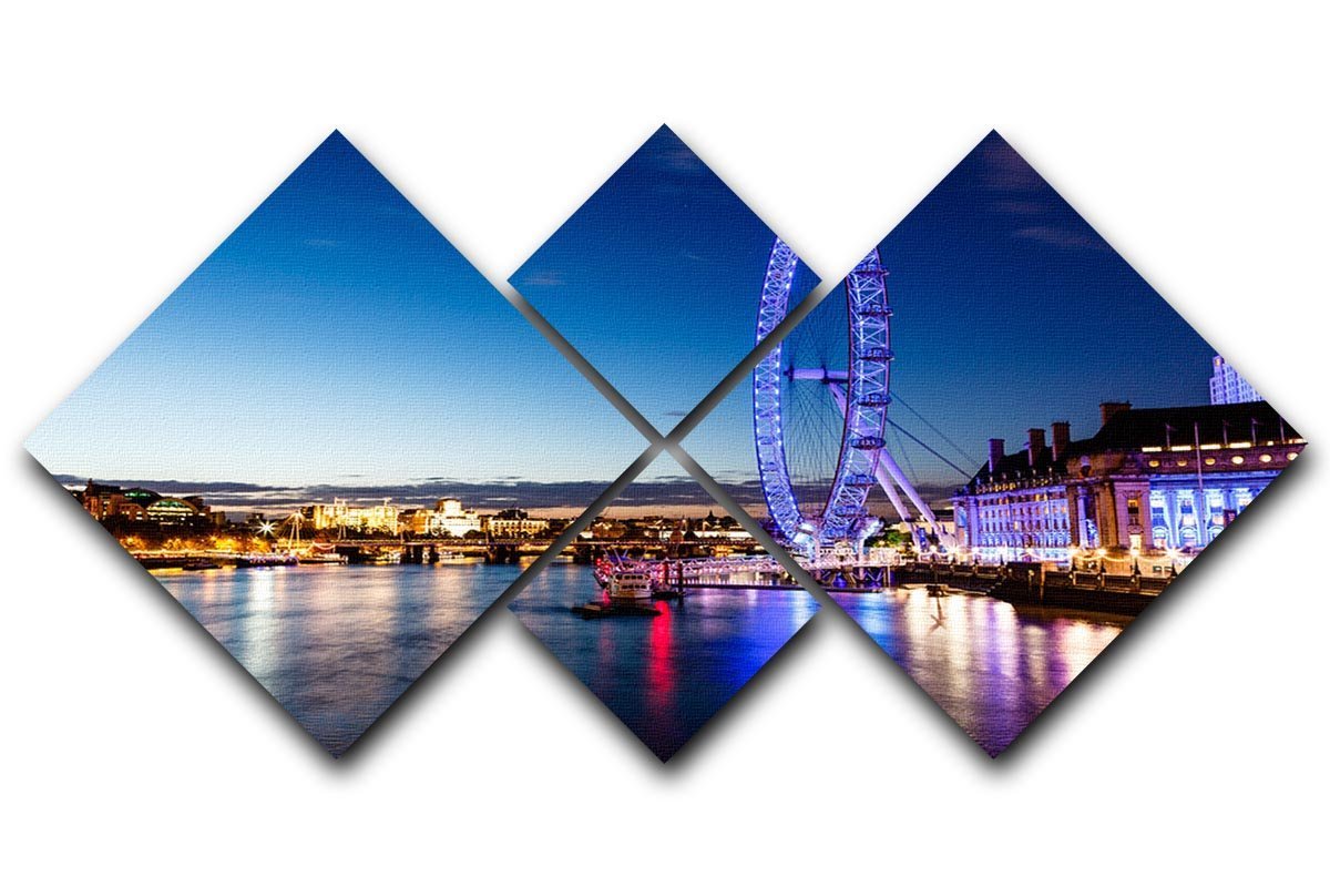 London Eye and London Cityscape in the Night 4 Square Multi Panel Canvas  - Canvas Art Rocks - 1