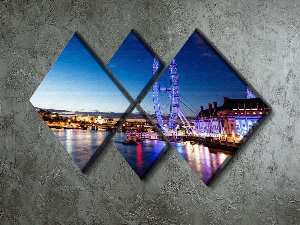 London Eye and London Cityscape in the Night 4 Square Multi Panel Canvas  - Canvas Art Rocks - 2