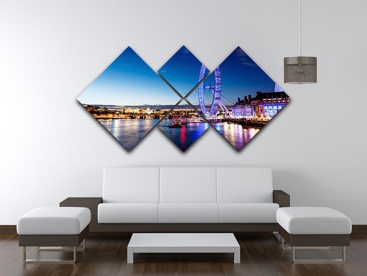 London Eye and London Cityscape in the Night 4 Square Multi Panel Canvas  - Canvas Art Rocks - 3