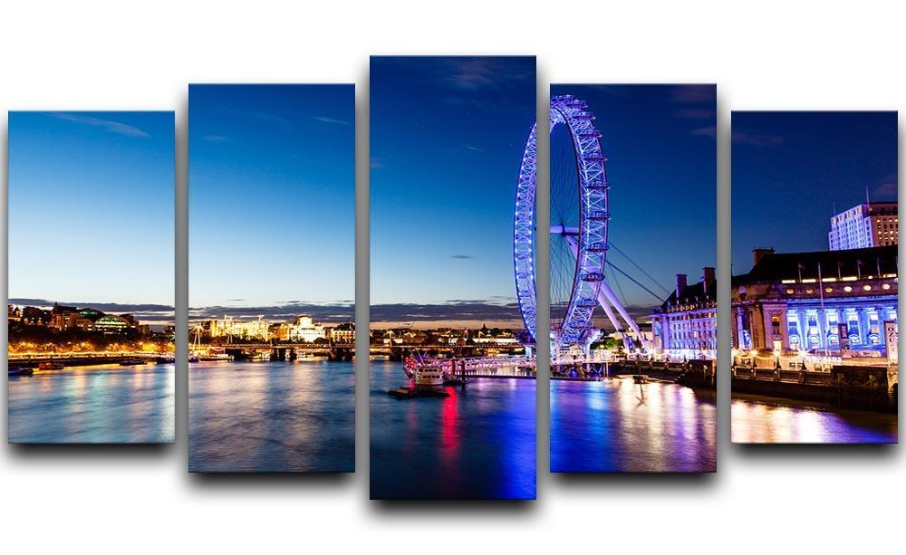 London Eye and London Cityscape in the Night 5 Split Panel Canvas  - Canvas Art Rocks - 1