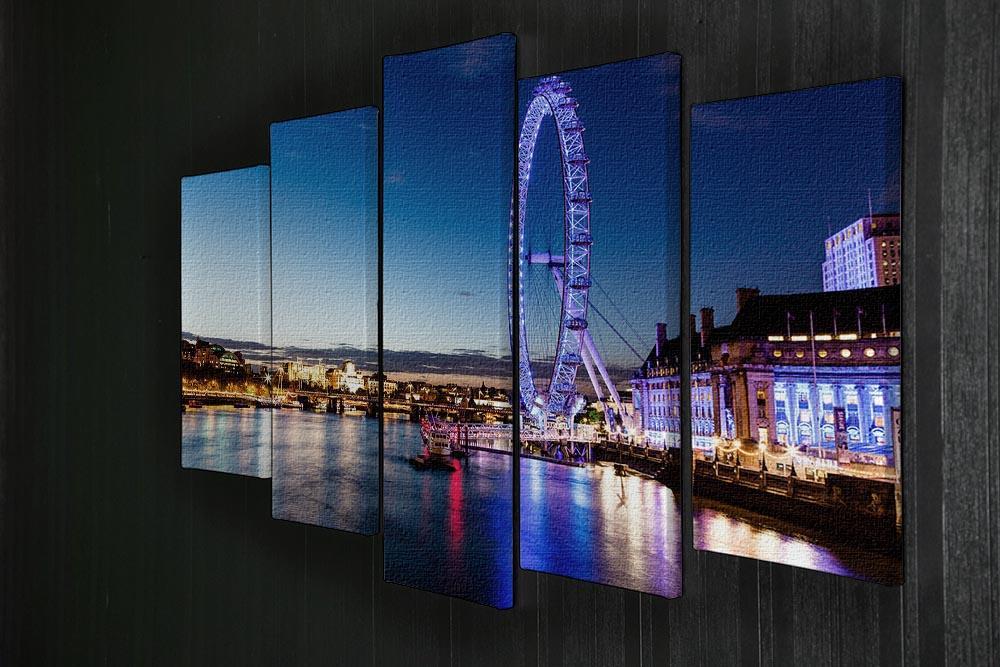 London Eye and London Cityscape in the Night 5 Split Panel Canvas  - Canvas Art Rocks - 2