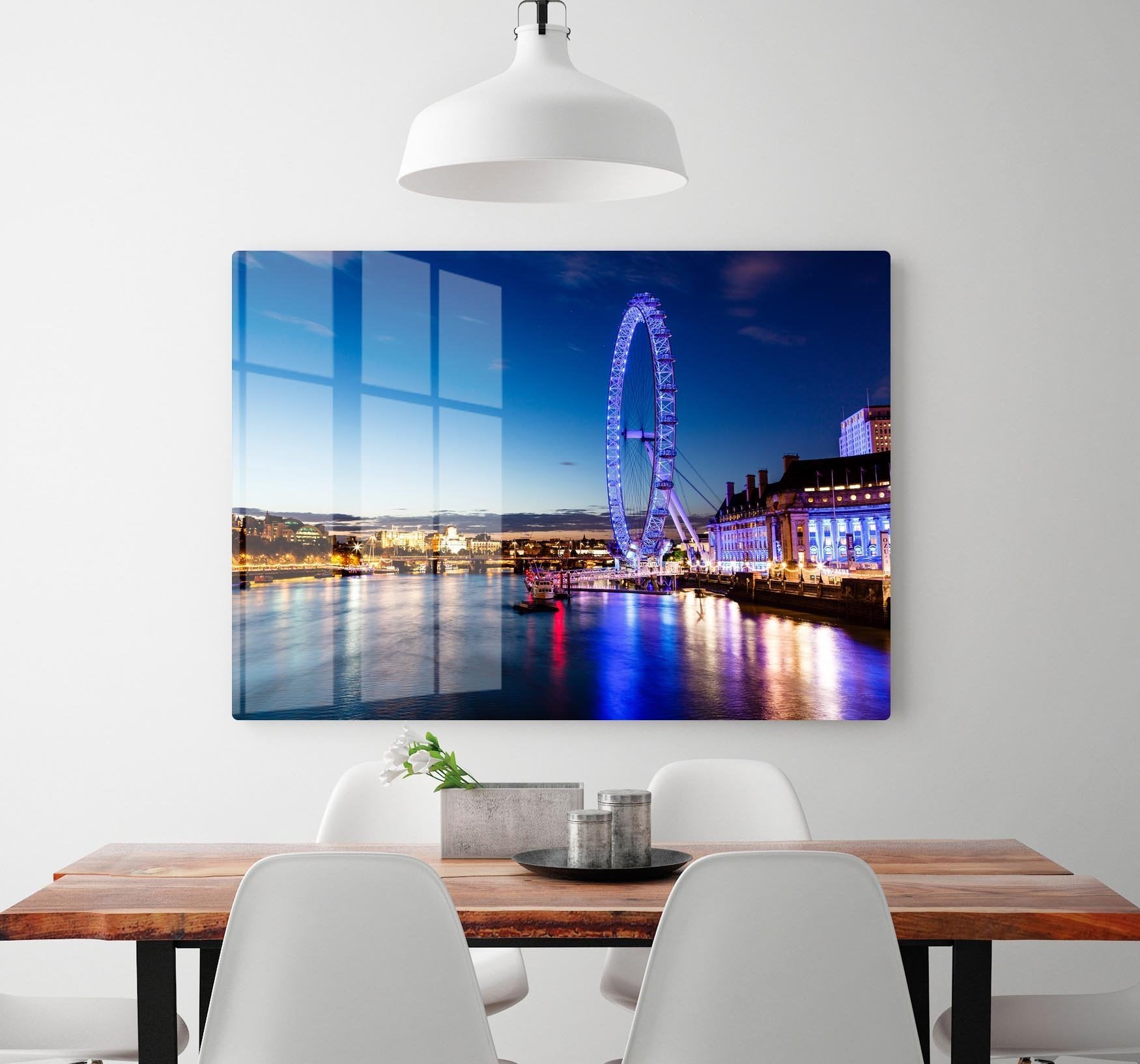 London Eye and London Cityscape in the Night HD Metal Print