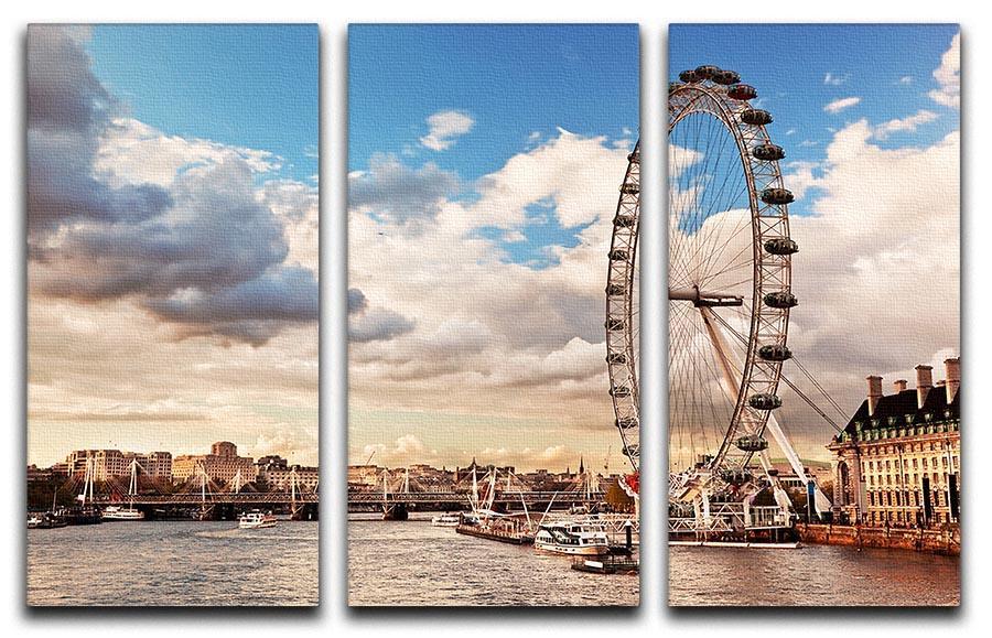 London Eye on River Thames 3 Split Panel Canvas Print - Canvas Art Rocks - 1