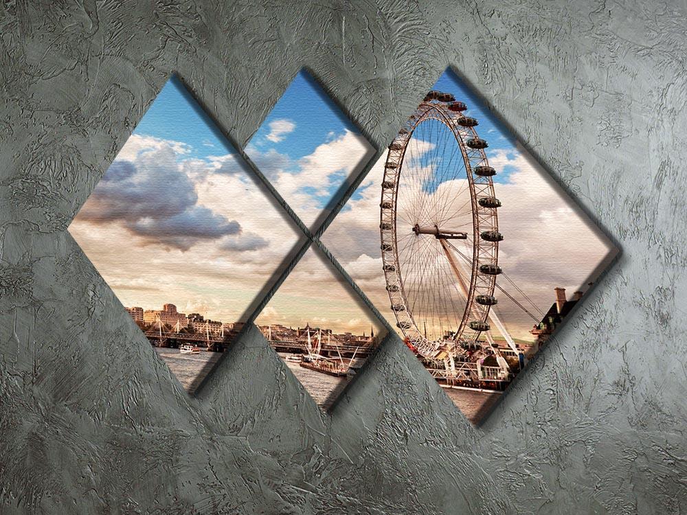 London Eye on River Thames 4 Square Multi Panel Canvas  - Canvas Art Rocks - 2