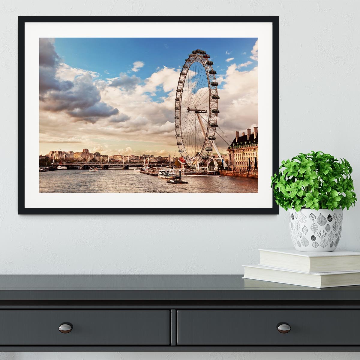 London Eye on River Thames Framed Print - Canvas Art Rocks - 1