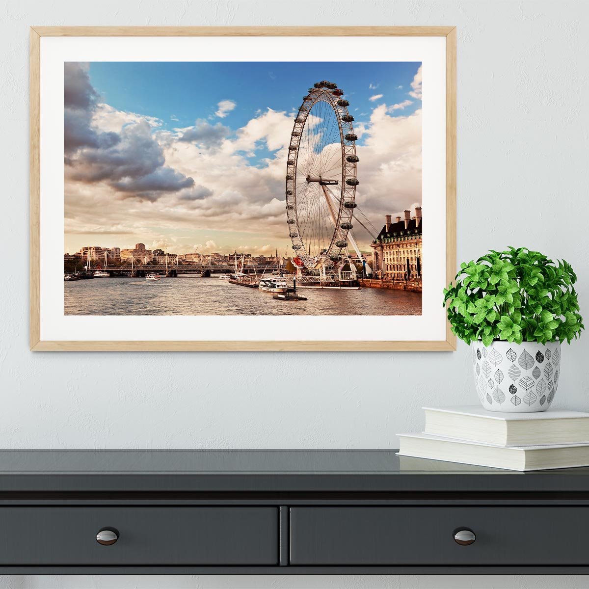 London Eye on River Thames Framed Print - Canvas Art Rocks - 3