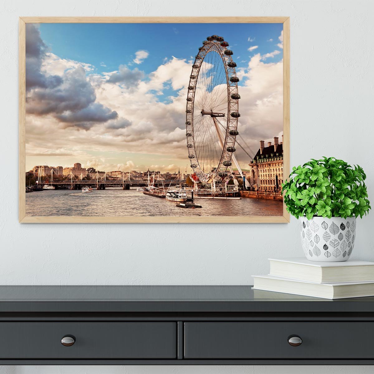 London Eye on River Thames Framed Print - Canvas Art Rocks - 4