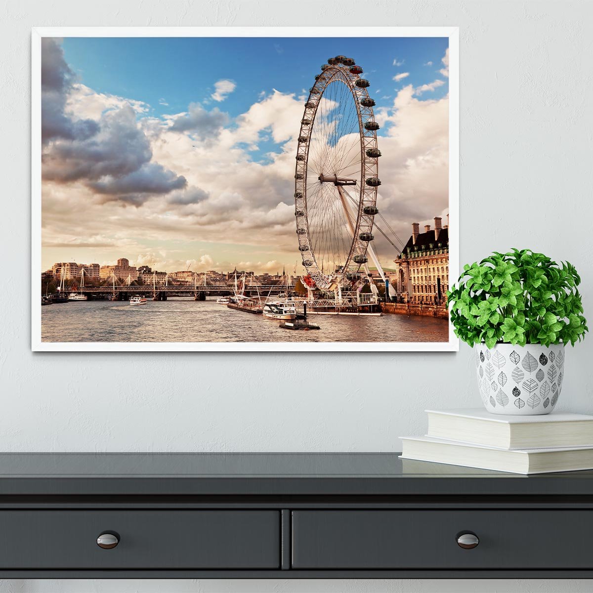 London Eye on River Thames Framed Print - Canvas Art Rocks -6