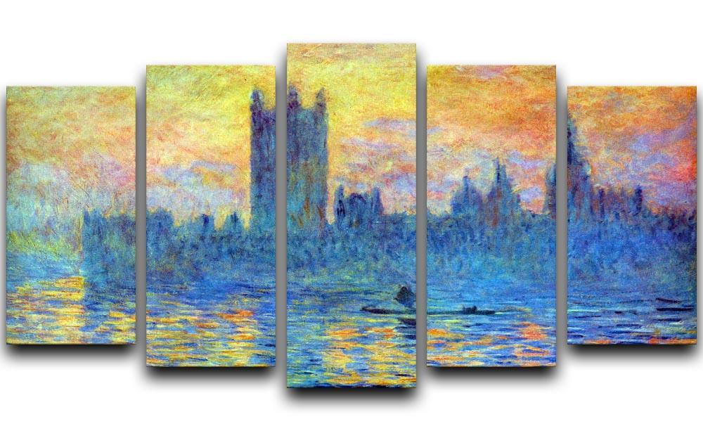 London Parliament in Winter by Monet 5 Split Panel Canvas  - Canvas Art Rocks - 1