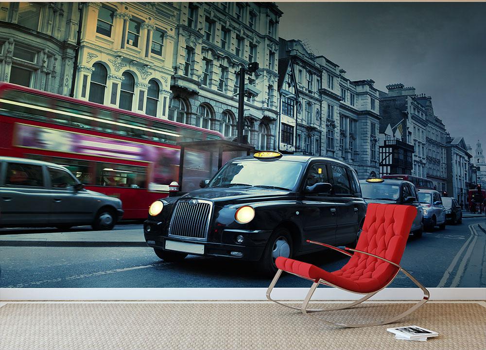 London Street Taxis Wall Mural Wallpaper - Canvas Art Rocks - 2