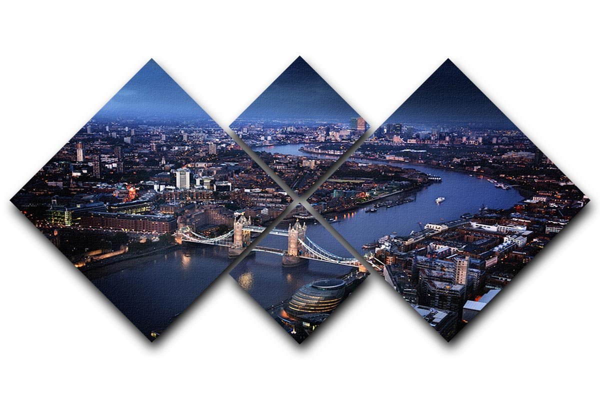 London aerial view with Tower Bridge 4 Square Multi Panel Canvas  - Canvas Art Rocks - 1