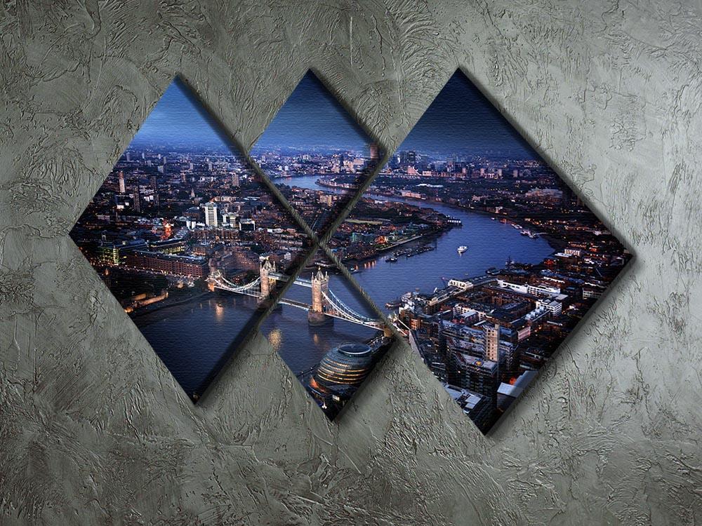 London aerial view with Tower Bridge 4 Square Multi Panel Canvas  - Canvas Art Rocks - 2