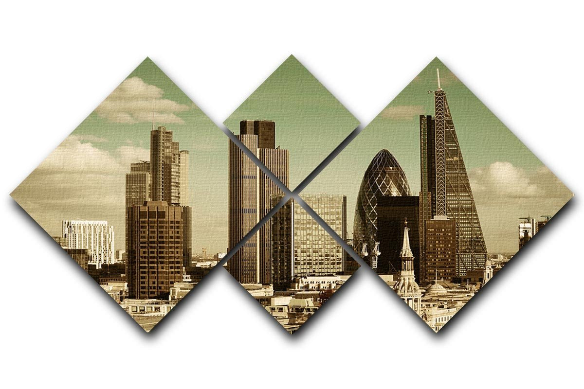 London city rooftop view with urban architectures 4 Square Multi Panel Canvas  - Canvas Art Rocks - 1