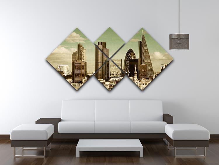 London city rooftop view with urban architectures 4 Square Multi Panel Canvas  - Canvas Art Rocks - 3