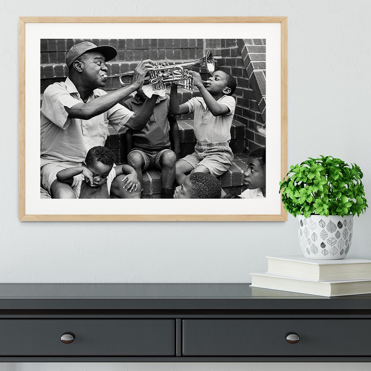 Louis Armstrong with kids Framed Print - Canvas Art Rocks - 3