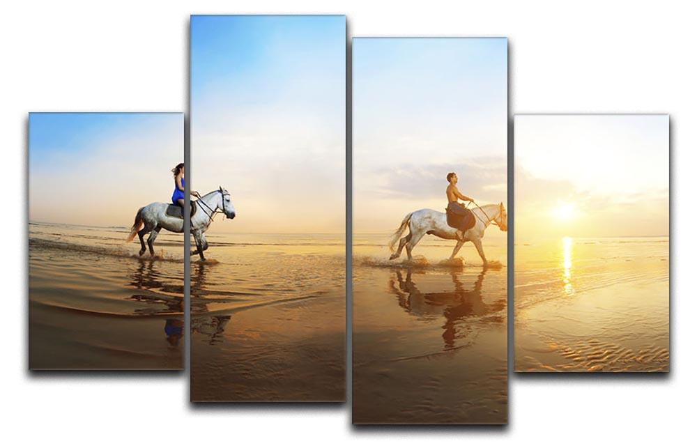 Love background Family and horse in the sunshine 4 Split Panel Canvas - Canvas Art Rocks - 1