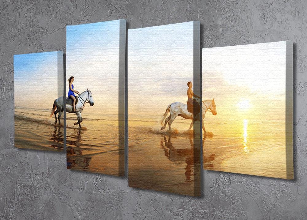 Love background Family and horse in the sunshine 4 Split Panel Canvas - Canvas Art Rocks - 2