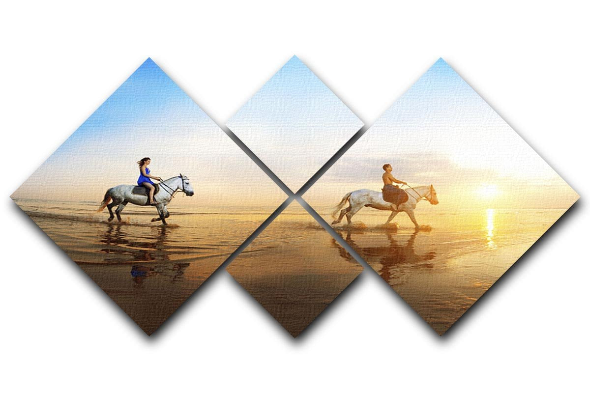 Love background Family and horse in the sunshine 4 Square Multi Panel Canvas - Canvas Art Rocks - 1