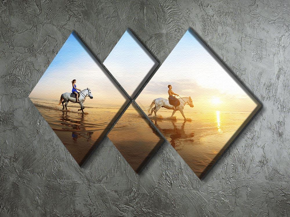 Love background Family and horse in the sunshine 4 Square Multi Panel Canvas - Canvas Art Rocks - 2